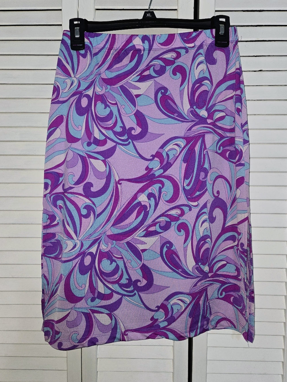 XI U.S.A. Women's M Vibrant Purple & Teal Swirl Midi Skirt VINTAGE Y2K